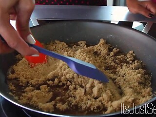 Emy Reyes and Vicki Chase's steamy kitchen lesbian encounter