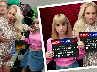 Double Trouble Threesome in the Backroom with Busty MILF and Shy Teen