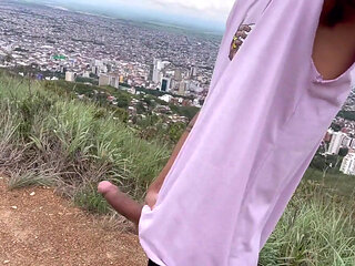 Enjoying Handjob Outdoors