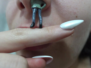 My Giantess Stepsister Puts Tiny Stepbrother in Her Nose as Punishment and Plays with Him