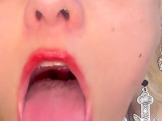 Lipstick Kisses and Blowjob Red Black Lips Deepthroat Sloppy