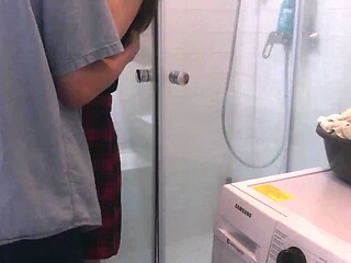 Small college classmate gives a sloppy blowjob and deep throat while