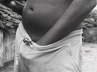 Making cum flow on the rooftop