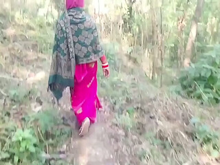 Desi village bhabhi went for a walk in the forest and showed her pussy, breasts and ass by lifting her saree and inserting brinjal in it. Hindi audio player like this