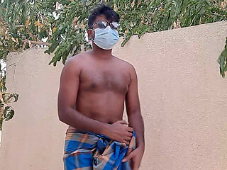 Men Nude in outside home with lunggi