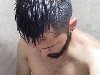 Jerking off my big uncut cock in the shower  I need a nice mouth to fill with my hot cum