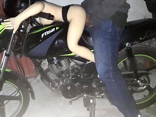 Hotwife rides cock while sitting on a motorcycle