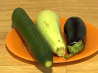 Russian Brunette Masturbates with Organic Anal Veggies