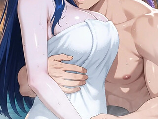 The ex enters the jacuzzi, seduces her and Hinata ends up reconciling with an intense fuck - AI-generated content