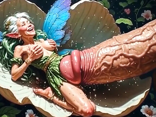 Old fairies take on a human cock in the forest