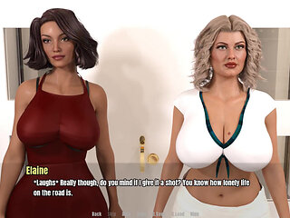 Grandma's house: two MILFs with big tits and a guy with a huge cock