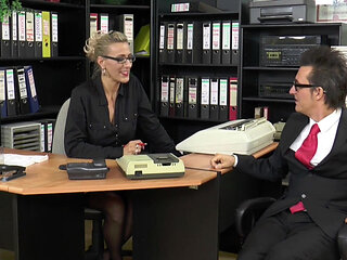 Stunning MILF with big boobs gets anally fucked in secretary room