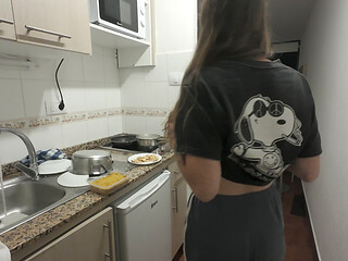 Step Stepdaughter Cooks Dinner with Step Stepdad, Things Get Saucy and Start to Sizzle in the Kitchen