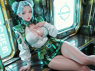 Cyber Warrior Fantasy! Silver-haired Beauty in Green Metal Armor, Switching Between Neon Streets and Pure White Bedrooms.