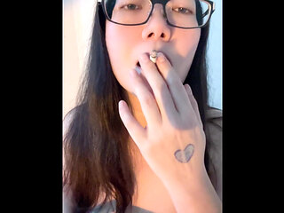 Real Smoking Asian MILF Smoking Lingerie Dirty Ashtray Meets Bouncy C-cup Boobs