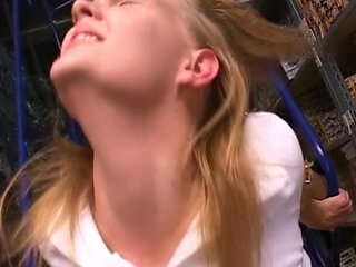 Warehouse Slut Rides Thick Cock Dripping Wet