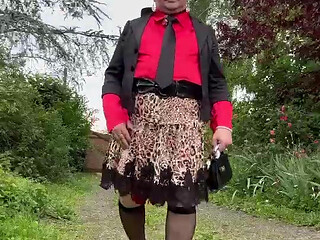 Dressed in a leopard skirt and lace for a night out