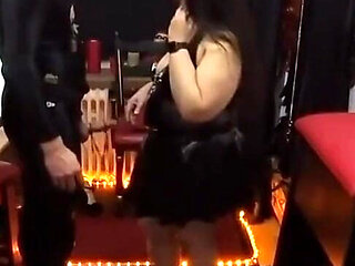 Piss Soaked Latex Gimp Begs for Mature Domme's Golden Shower