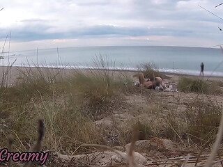 French teacher Slut Blowjob Amateur on Nude Beach public front stranger with Cumshot - MissCreamy