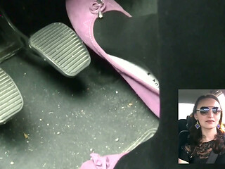 Driving in Black Thick Nylons and Pink Flats