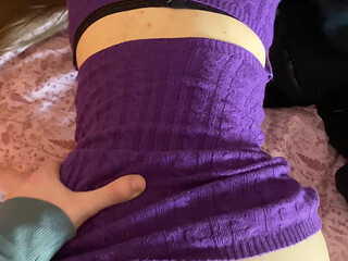 Having sex with a beauty in a purple dress