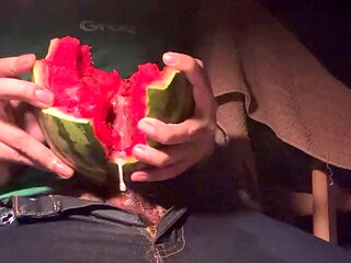 Cumshot with watermelon