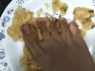 Mash the banana with my foot... Eat it, slave!