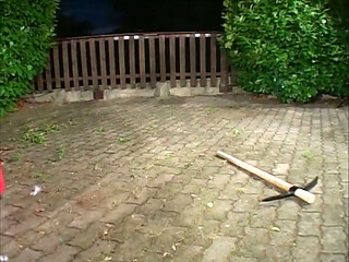 Blonde milf hairy pussy masturbating big dick sucking in the garden...cum in mouth