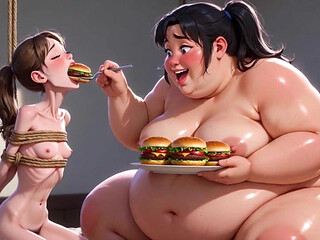 Weight Gain Humiliation - Fat Woman Stuffing Skinny Feedee