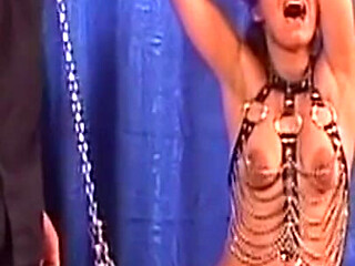 Chained Mature MILF Teased with Clothespins and Dildo