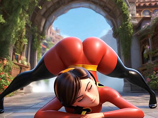 AI. Generated- Elastigirl Incredibles FUtanari Dildo masturbation in the street