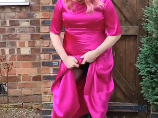 Sexy crossdresser hot pink full length satin