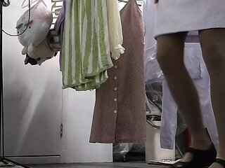 Wearing singhealth nurse dress, nurse pantyhose and nurse shoes.
