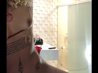 5'_7&quot_ Inked Blonde Babe   Red Bikini   Tattoos = Pure Tease