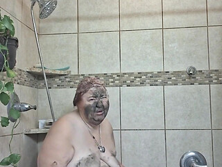 Big Beauty Nurse Vicki Taking a Mud Treatment in My Shower!