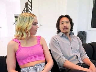 Blondie takes her boss' huge Asian dick with no shame