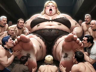 Huge Obese Giantess BBW - Slave Men Licking & Cleaning Her Big Feet