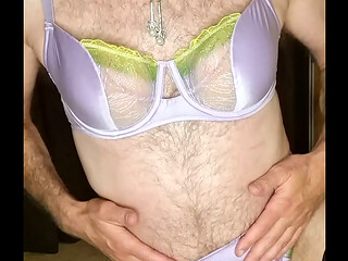 Hairy Crossdresser wearing Purple Chantelle lingerie