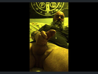 Stepdaddy Bear Jerking off Big Fat Cock Cumshot and Ball Bouncing