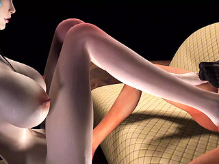 3D Super Hot Threesome Fetish Footjob Sex with Big Cock