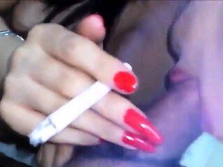 Indonesian Babe Gives Blowjob While Smoking