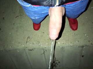 Peeing with Erection and Cumshot Under a Bridge