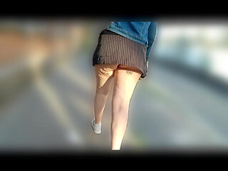 Exhibition in the City Center in a Micro Skirt with an Anal Plug in a Sexy Slut