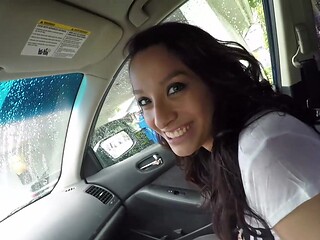 Brunette babe Juan Largo & sultry Nicki Ortego go at it in a steamy car ride
