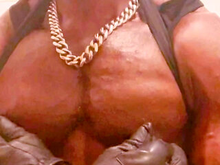 Big Chested Black Muscle Stepdad Tit and Cock Play