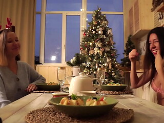 Sucking and jerking off neighbor'_s cock as a Christmas present Handjob Cumshot