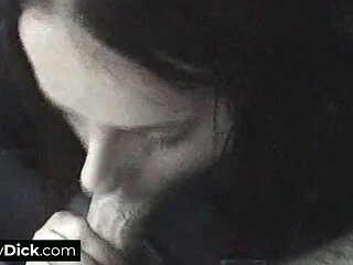 A stunning brunette babe masterful blowjob on a small dick