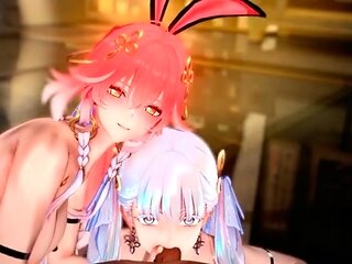 Hentai redhead gives blowjob and having sex