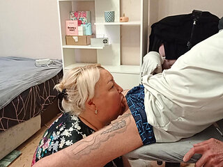 neighbor gives blowjob to get enough cum