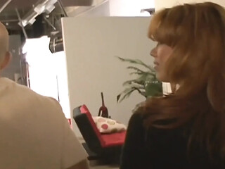 Extremely beautiful redheaded milf with big boobs gets fucked by two
